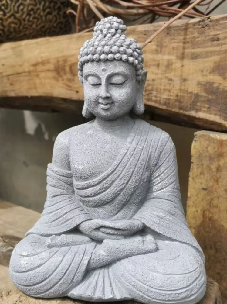 Statua di Buddha grigia per esterni 23 cm