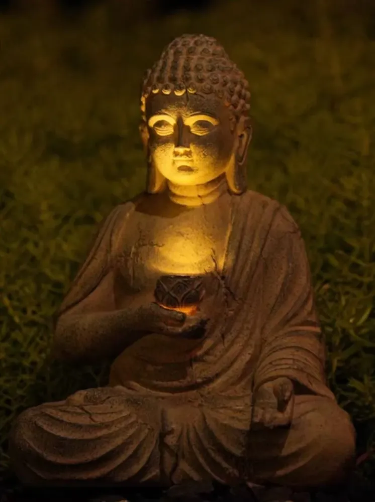 Statua di Buddha resina con luce, adatta all'uso esterno 24 cm