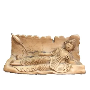 Statua Buddha steso inciso legno di pino indonesiano