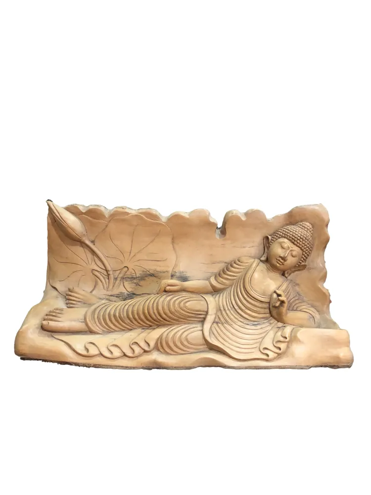 Statua Buddha steso inciso legno di pino indonesiano