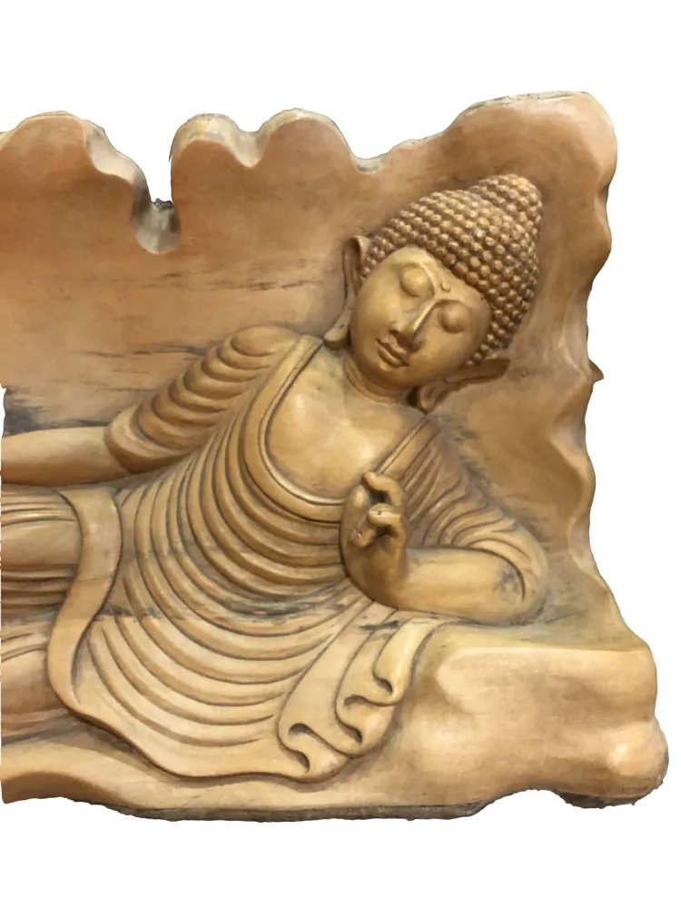Statua Buddha steso inciso legno di pino indonesiano