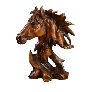Statua busto testa di cavallo resina simil legno 27 cm