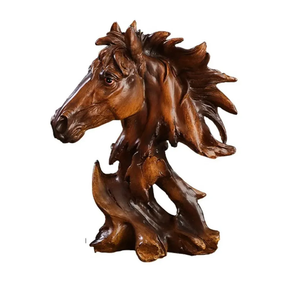 Statua busto testa di cavallo resina simil legno 27 cm