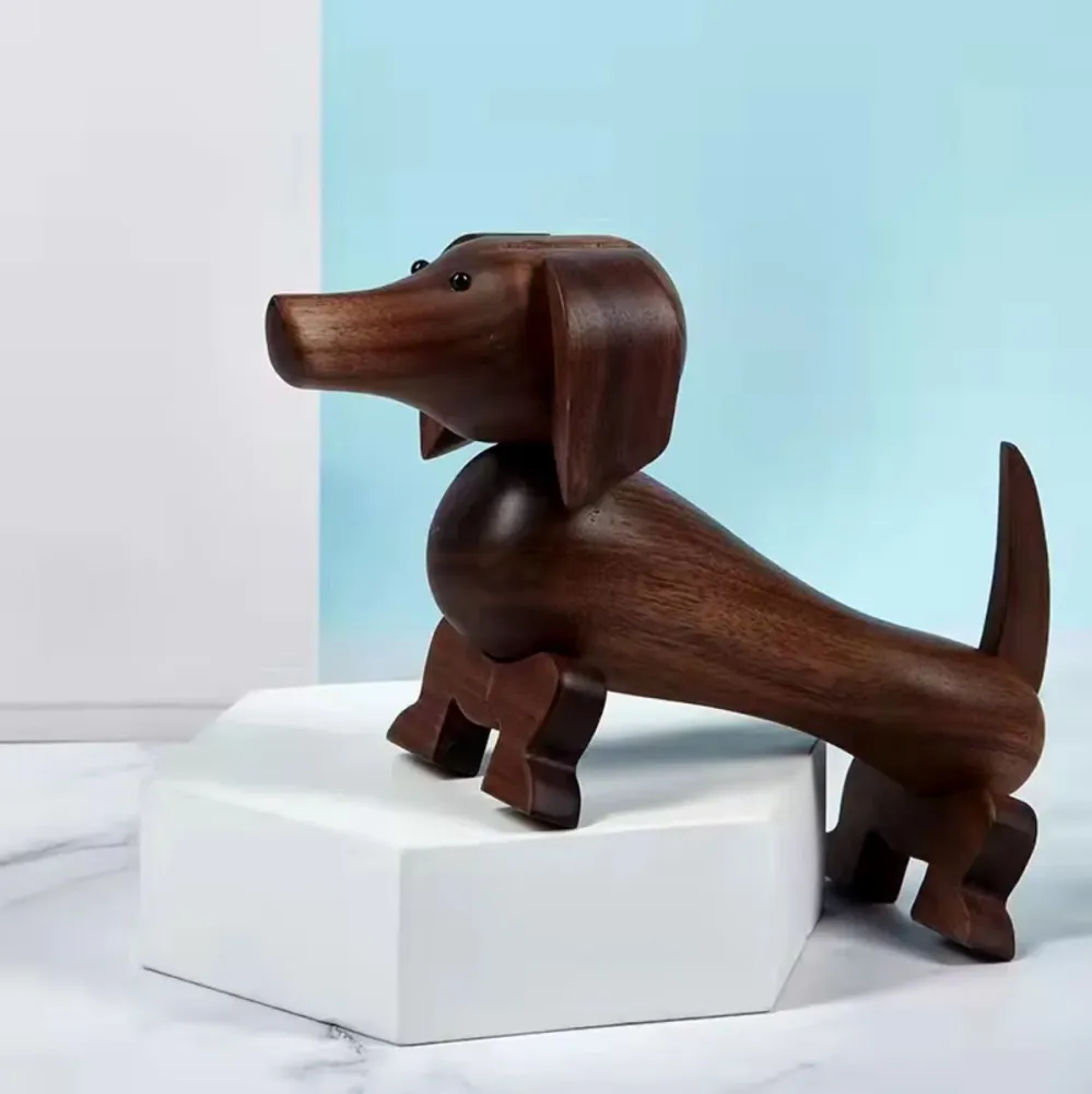 Statua di cane bassotto stile nordico legno 10 cm