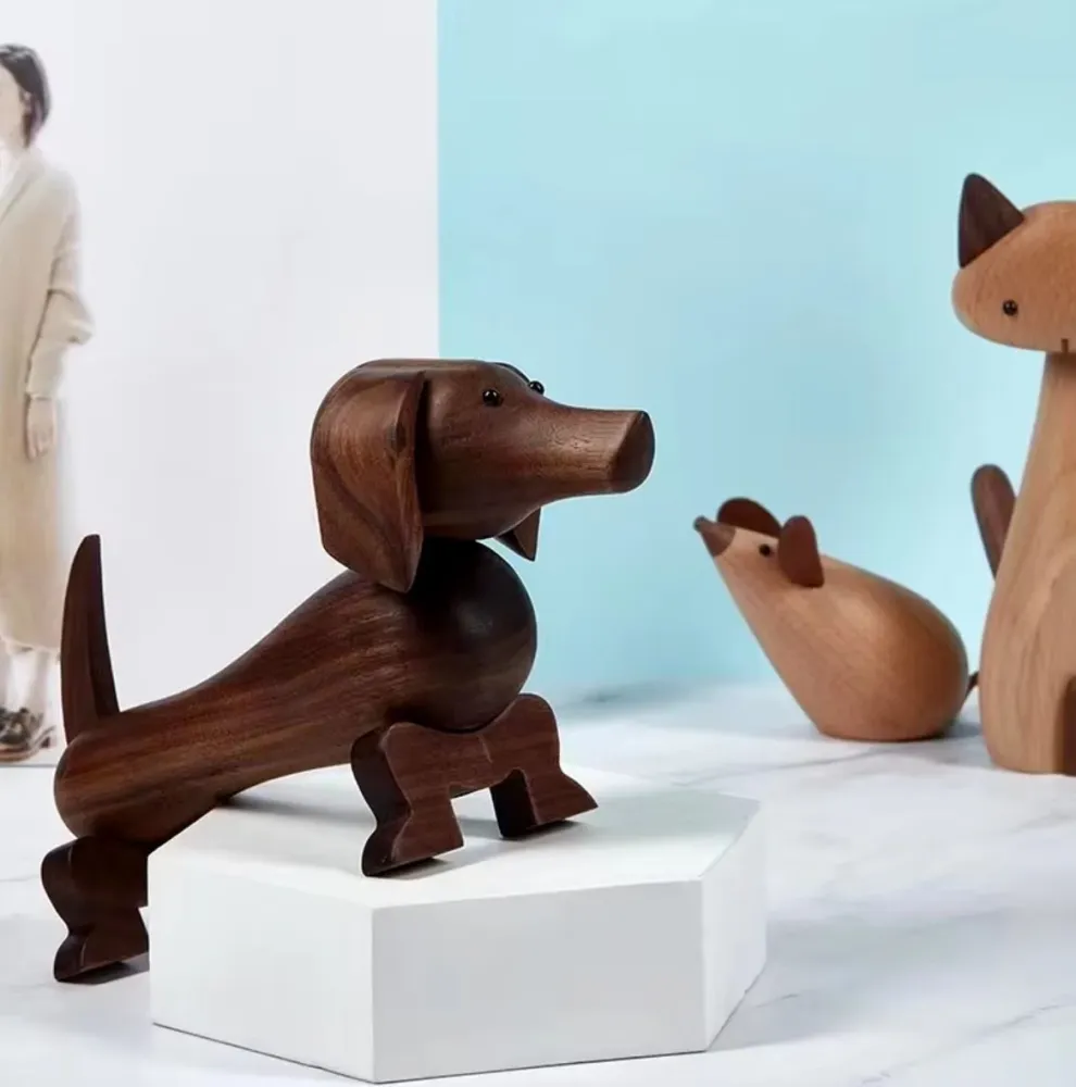 Statua di cane bassotto stile nordico legno 10 cm