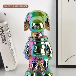 Statua cane cosmonauta anodizzato multicolore 28 cm