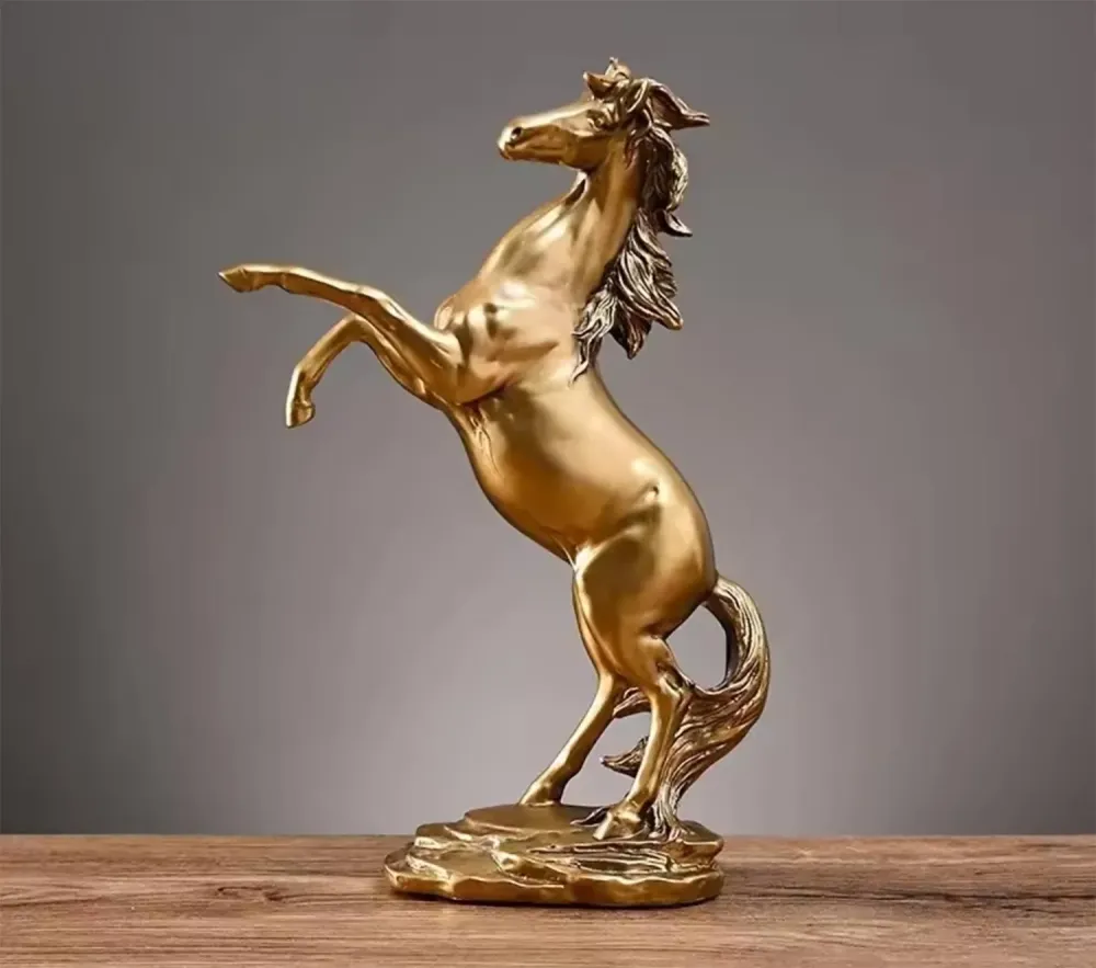 Statua di cavallo rampante dorato 29 cm