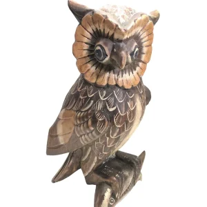 Statua civetta su tronco legno