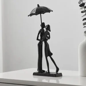 Statua coppia sotto la pioggia metallo 26 cm