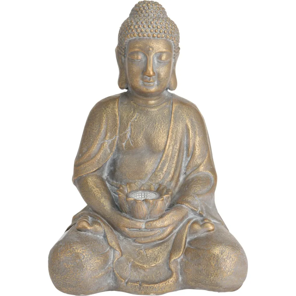 Statua decorativa poli resina "Buddha meditazione" con luce solare per esterno