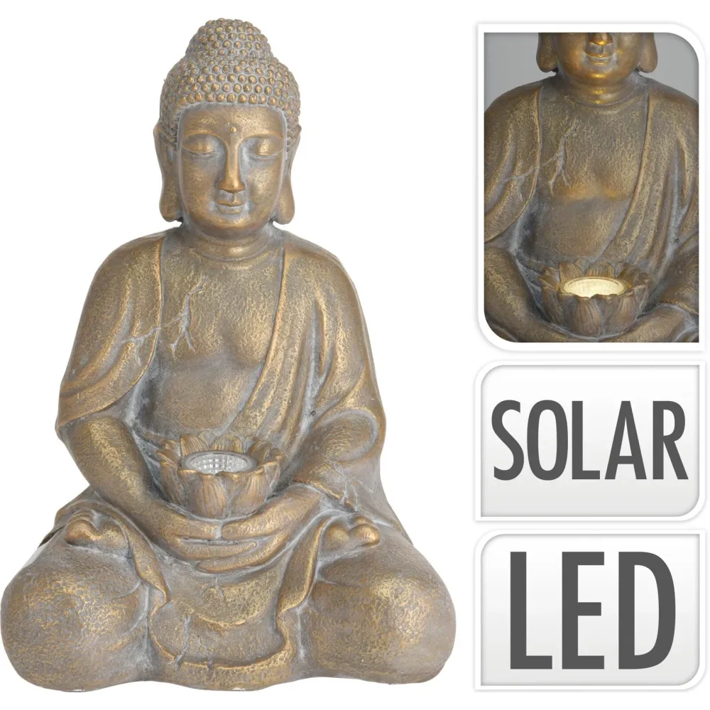Statua decorativa poli resina "Buddha meditazione" con luce solare per esterno
