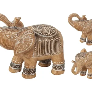 Statua di Elefante Polystone stile Etnico/Boho, Marrone e Panna - 15x7x14cm