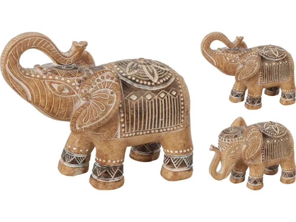 Statua di Elefante Polystone stile Etnico/Boho, Marrone e Panna - 15x7x14cm