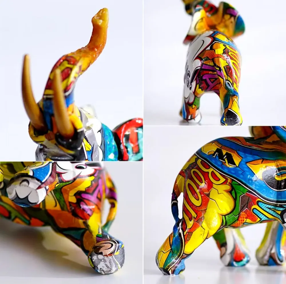 Statua elefante resina graffiti 17 cm