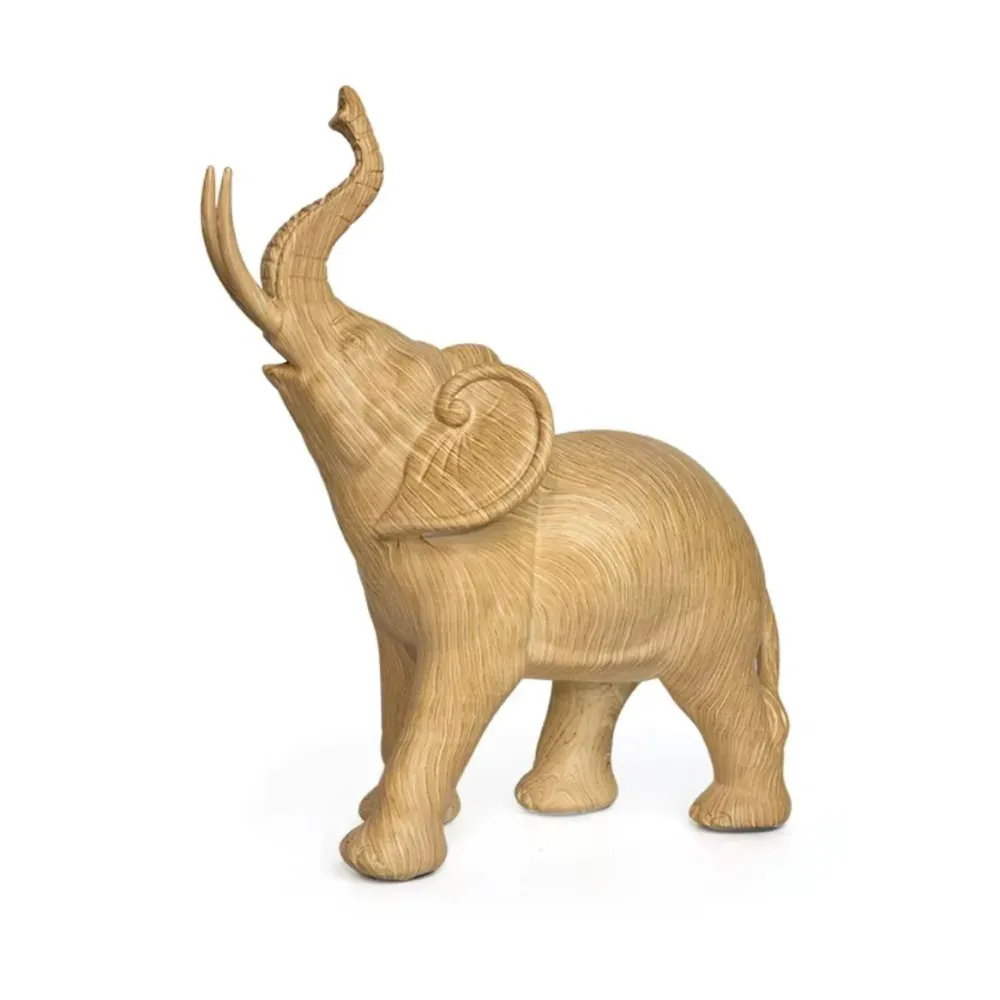 Statua di elefante resina imitazione legno di quercia chiara 18 cm