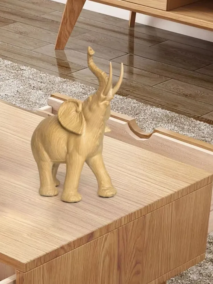 Statua di elefante resina imitazione legno di quercia chiara 18 cm