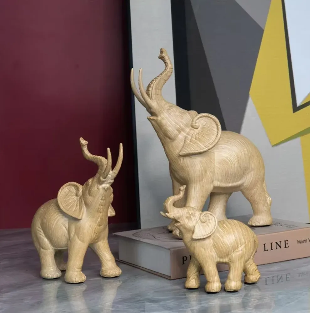 Statua di elefante resina imitazione legno di quercia chiara 13 cm