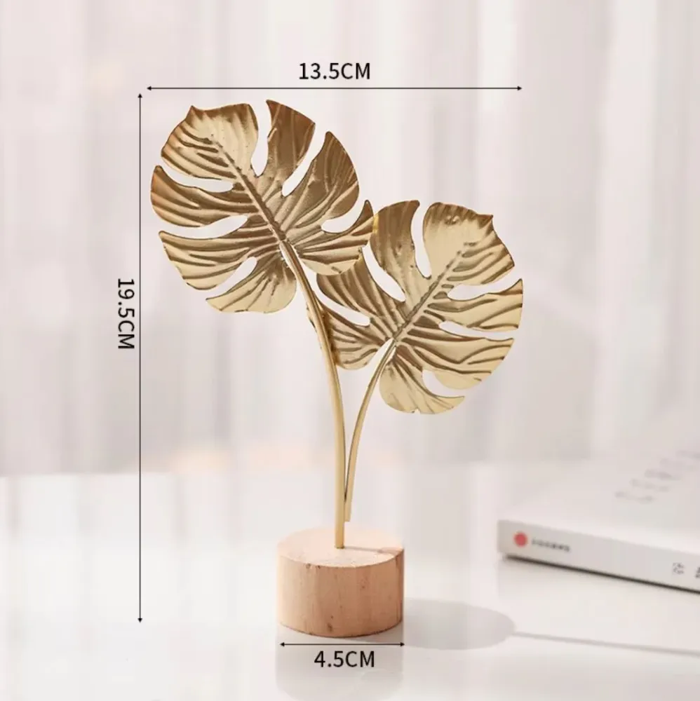 Statua Foglie di Monstera metallo dorato - Stile scandinavo 19 cm