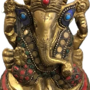 Statua Ganesh ottone e pietre dure