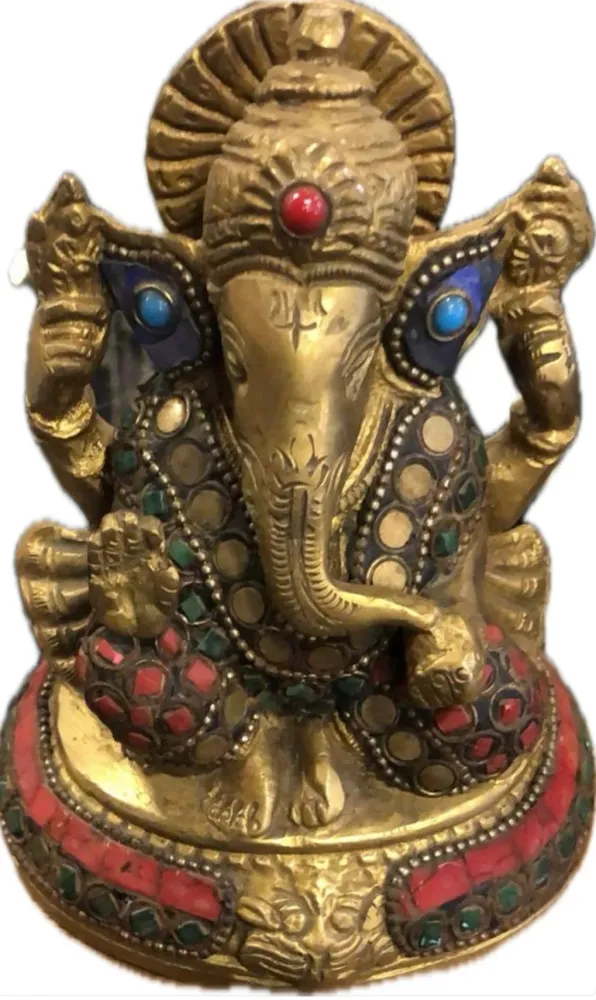 Statua Ganesh ottone e pietre dure