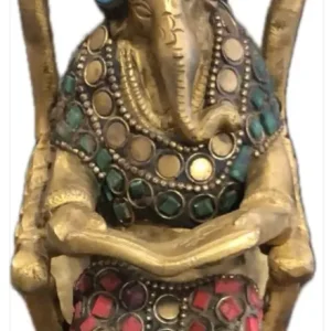 Statua Ganesh ottone e pietre dure con libro