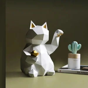Statua gatto origami bianco 24 cm