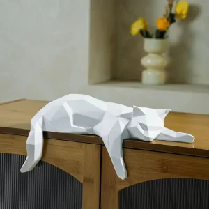Statua di gatto reclinabile origami bianco 15 cm