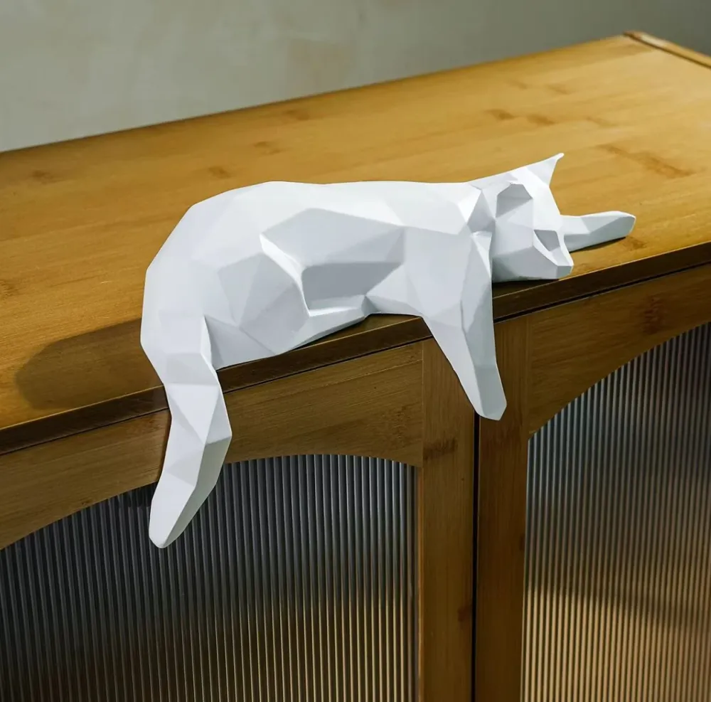 Statua di gatto reclinabile origami bianco 15 cm