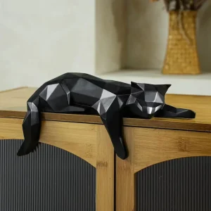 Statua di gatto reclinabile origami nero 15 cm