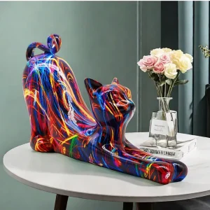Statua gatto sdraiato laser resina 12 cm