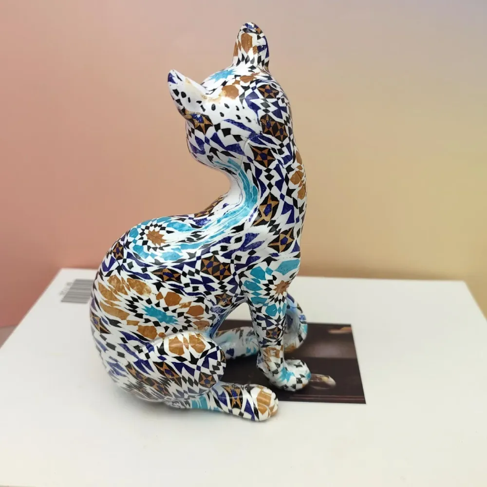 Statua gatto seduto resina mosaicata 17 cm