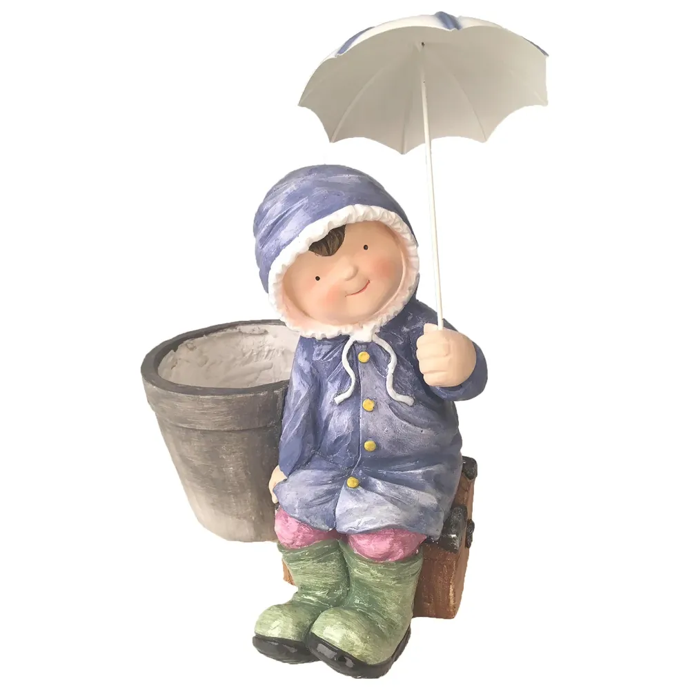 Statua da giardino Bambina con ombrello resina da h41 cm
