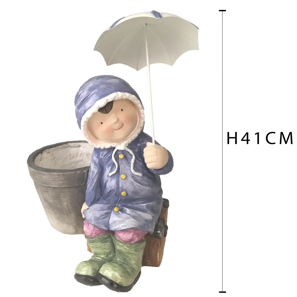 Statua da giardino Bambina con ombrello resina da h41 cm