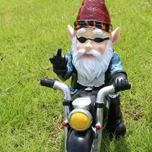 Statua di gnomo da giardino motociclista 23 cm