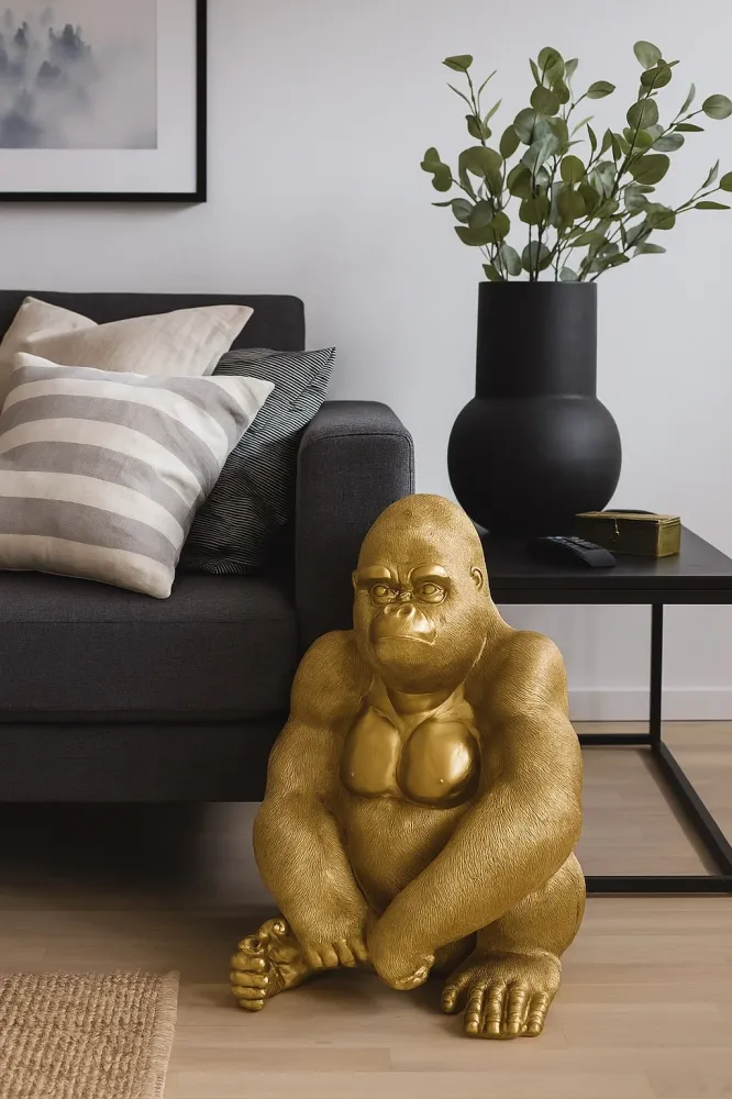 Statua Gorilla Dorato Resina 45x40x58 cm