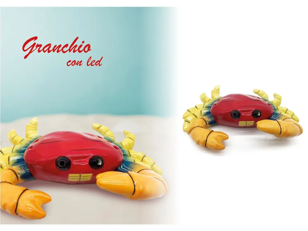 Statua granchio con led ceramica stile marinaro multicolor 19,5x15x5 cm - Giardini di Marzo