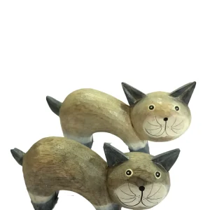 Statua legno due gatti