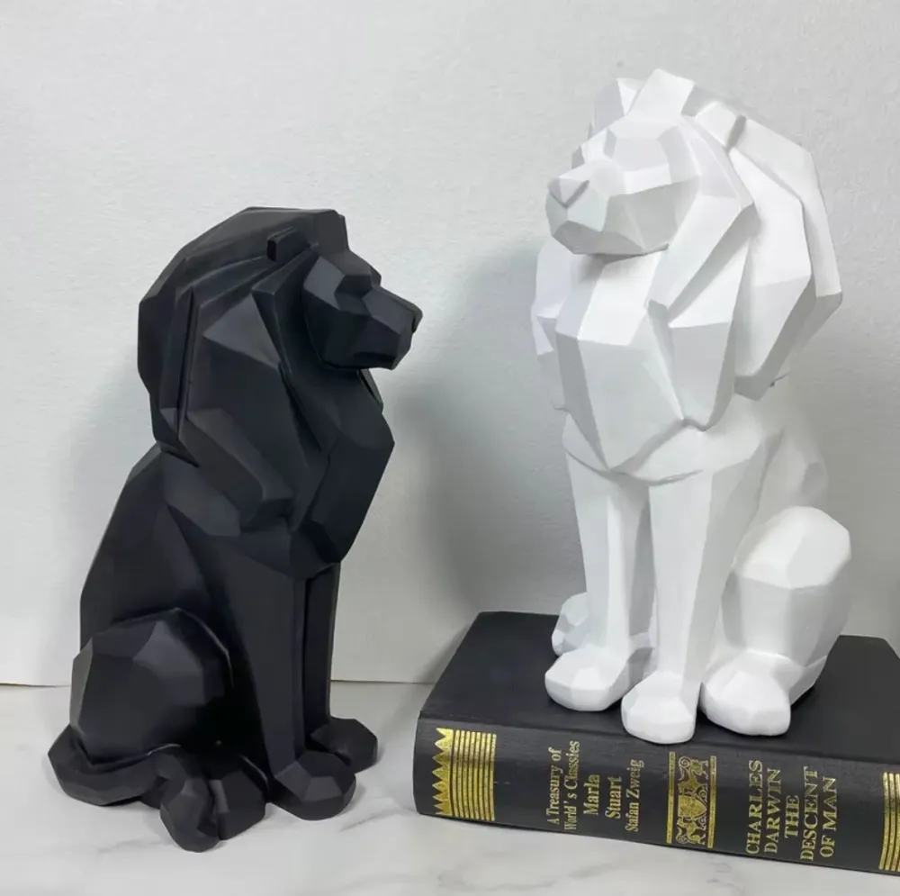 Statua di leone origami nero 26 cm
