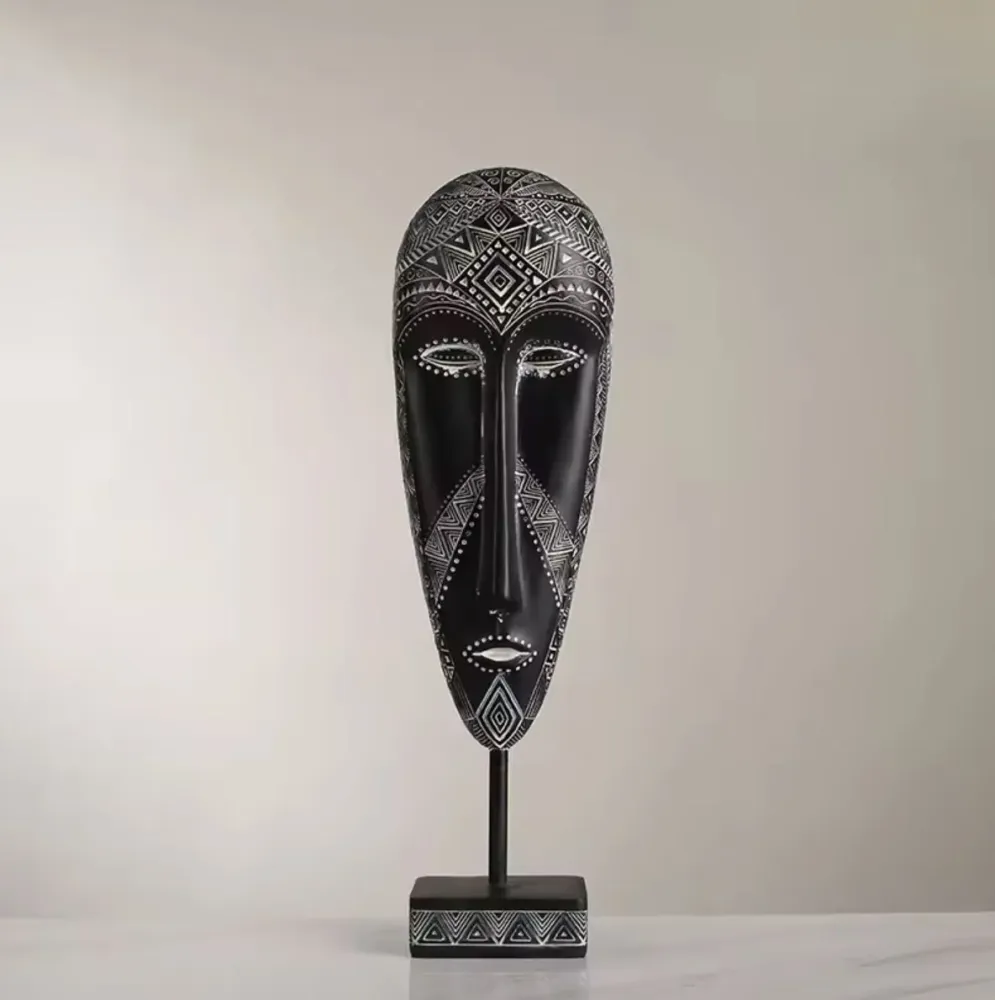 Statua maschera africana bianca e nera 41 cm