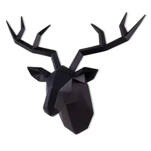 Statua da parete con testa di cervo origami nera 28 cm