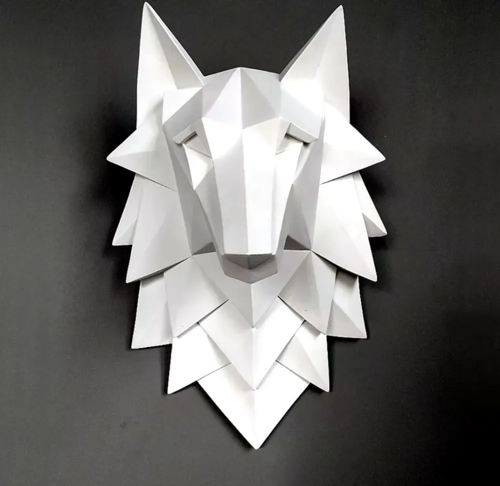 Statua da parete con testa di lupo bianco 35 cm