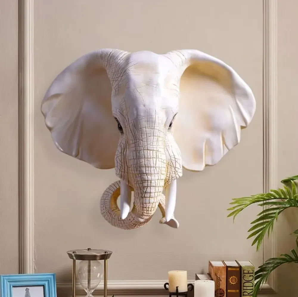 Statua da parete forma di testa di elefante 48 cm