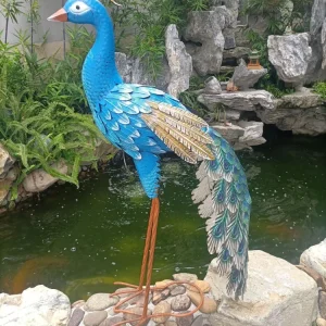 Statua di pavone metallo 101 cm