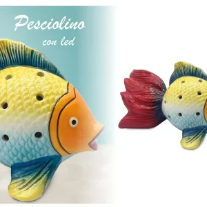 Statua pesce con led scultura ceramica stile marinaro multicolor 24x12x13,5 cm - Giardini di Marzo