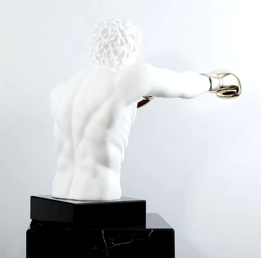 Statua di pugile con guanti d'oro 53 cm