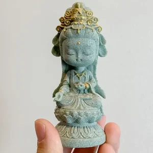 Statua resina grigia e foglia oro - Quan Yin