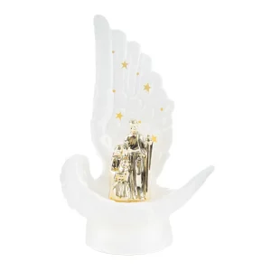 Statua Sacra Famiglia con ala d'angelo Porcellana con led grande