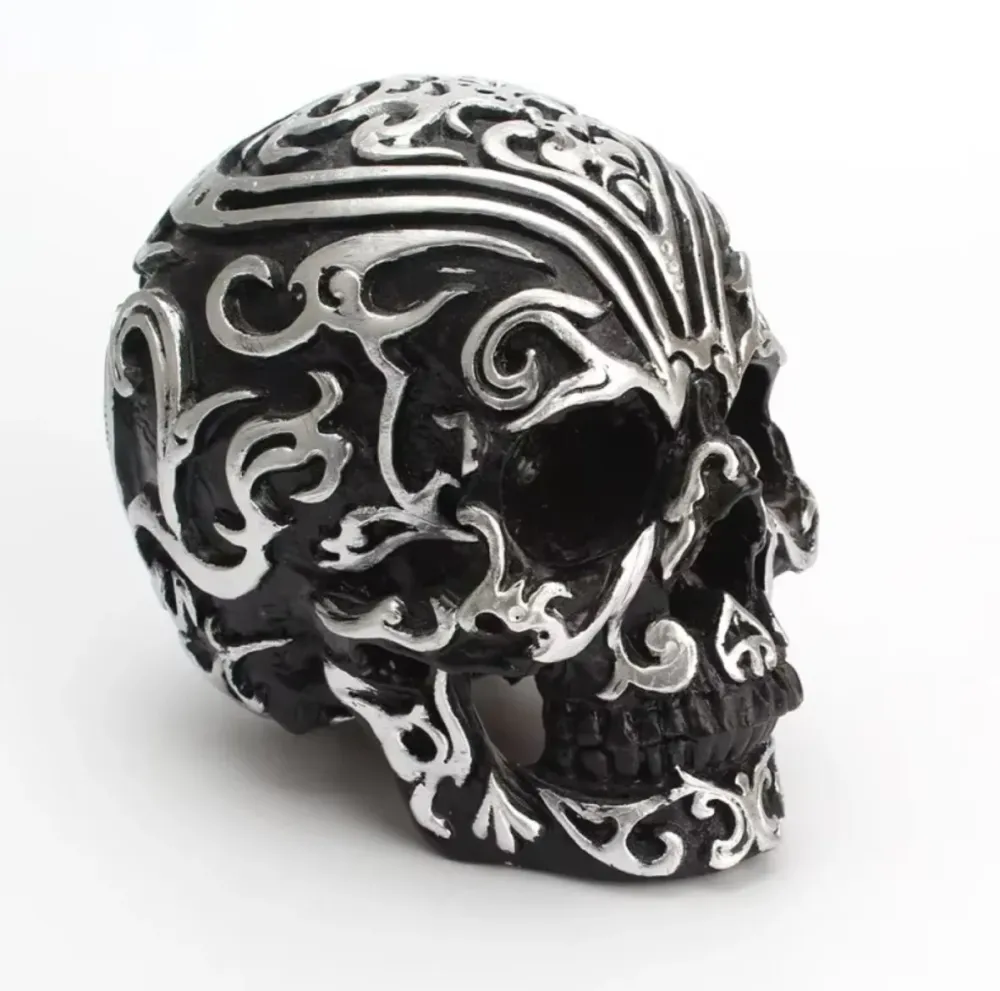 Statua di teschio messicano bianco e nero 12 cm