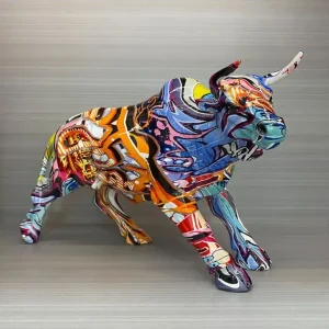 Statua toro resina graffiti 18 cm