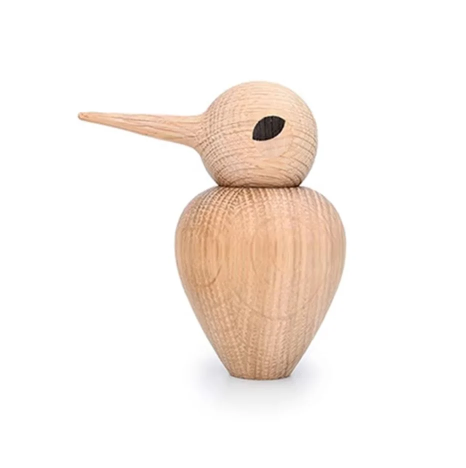 Statua uccello dal becco appuntito legno stile nordico 12 cm